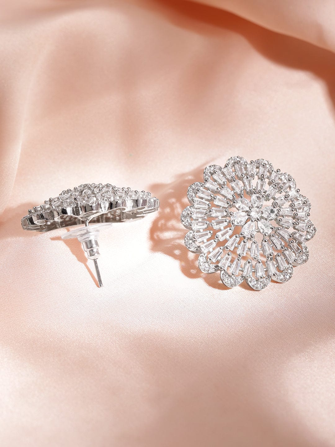 Radiant Aura Floral Statement Studs Silver