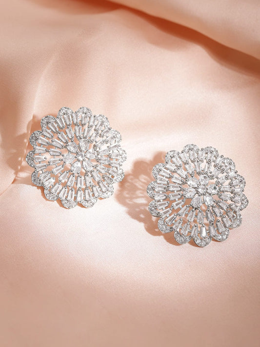 Radiant Aura Floral Statement Studs Silver