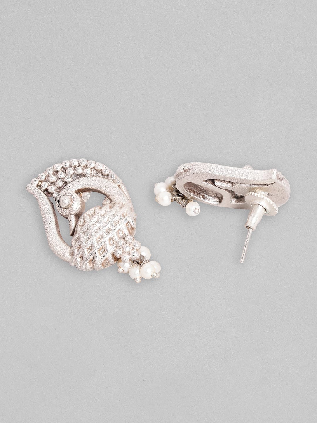 【Rubans】 Silver Plated Handcrafted Peacock Design Earrings with Silver Beads｜シルバーメッキ ハンドクラフト ピーコック シルバービーズ イヤリング