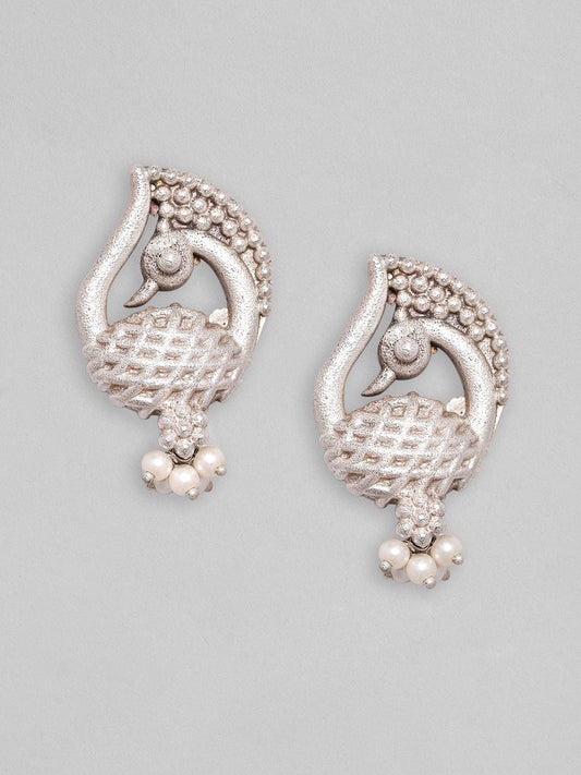 【Rubans】 Silver Plated Handcrafted Peacock Design Earrings with Silver Beads｜シルバーメッキ ハンドクラフト ピーコック シルバービーズ イヤリング
