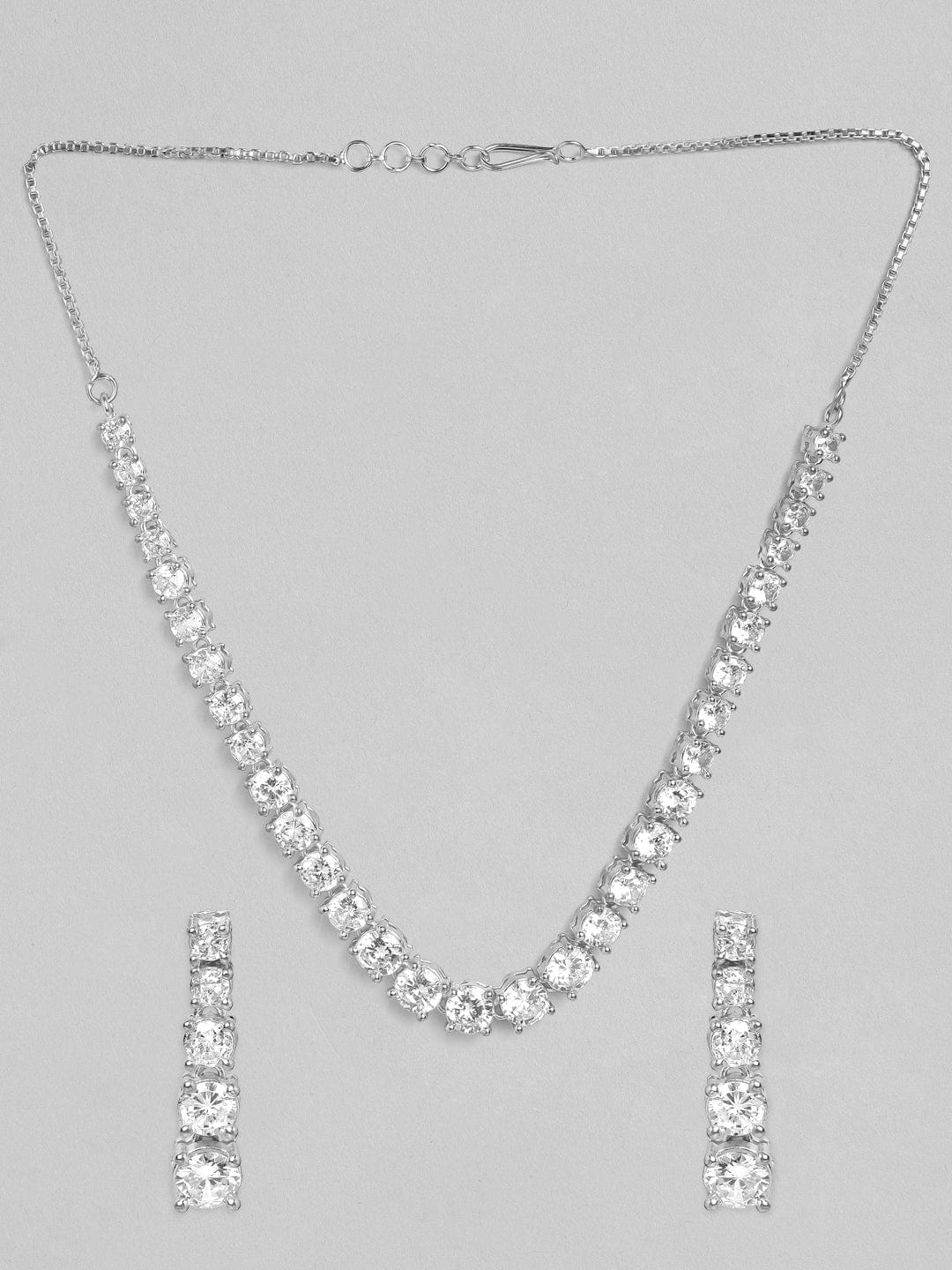 Dainty Zircon Adjustable tennis necklace set Silver