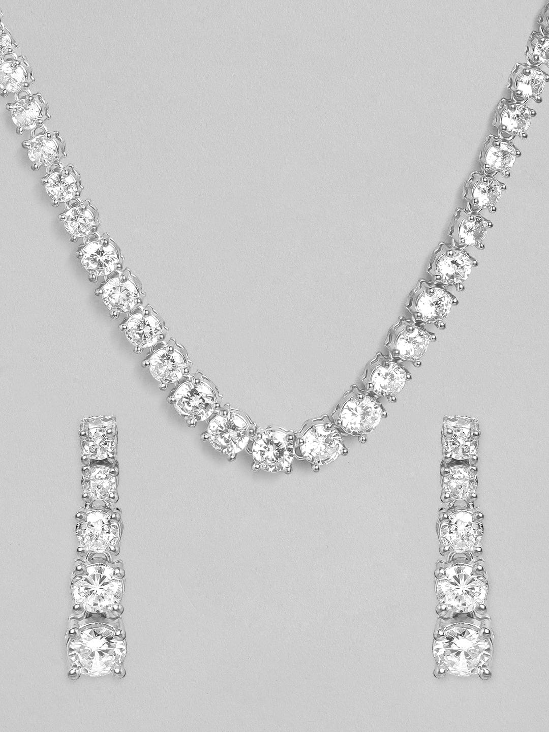 Dainty Zircon Adjustable tennis necklace set Silver