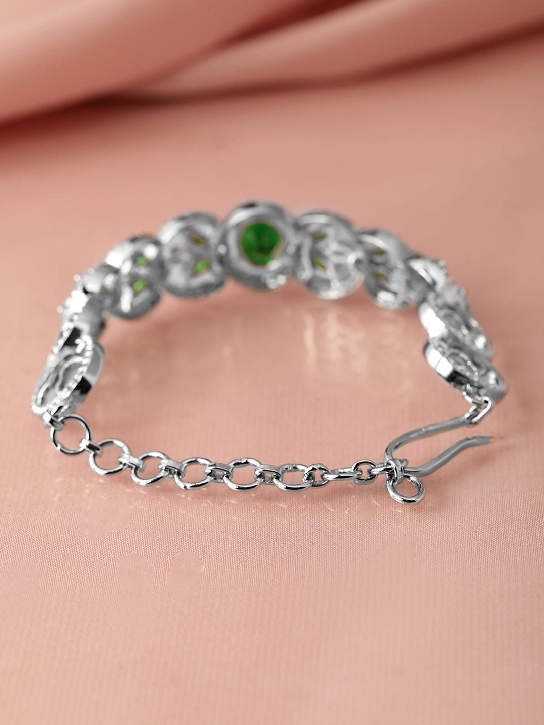 Rubans Silver-Plated Emerald Green & Cubic Zirconia Studded Premium Bracelet Silver