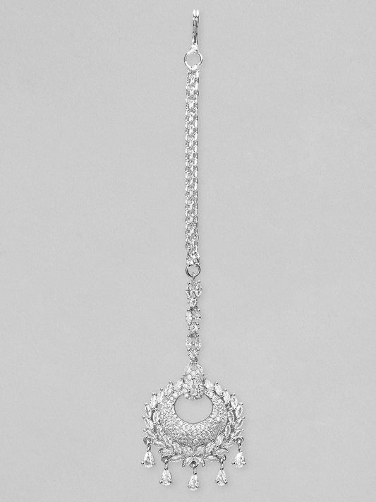 Rubans Silver-Plated Handcrafted AD Studded Maangtikka Silver