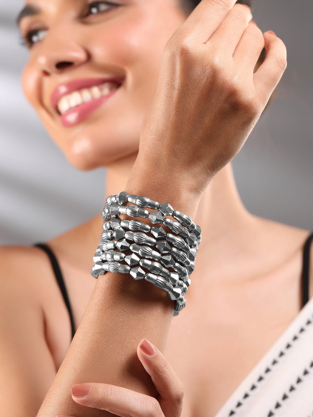 Rubans Silver Plated Multi-Layered Statement Bracelet Silver