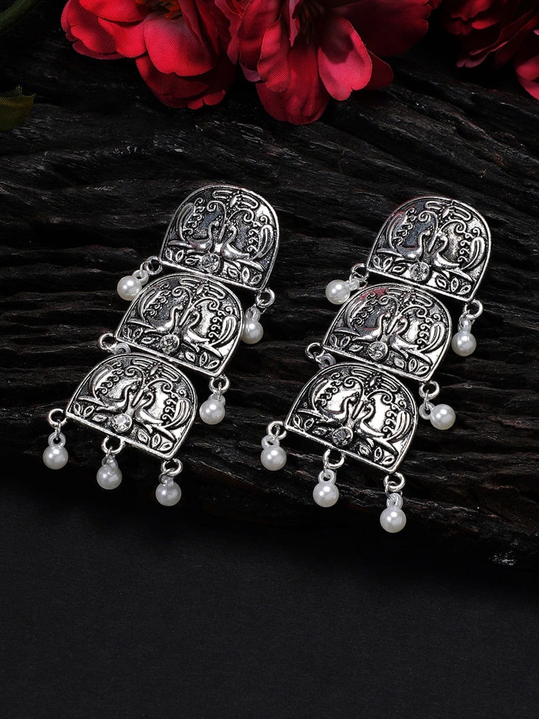 【Rubans】 Silver-Plated Peacock Shaped Drop Earrings｜シルバーメッキ ピーコック ドロップイヤリング