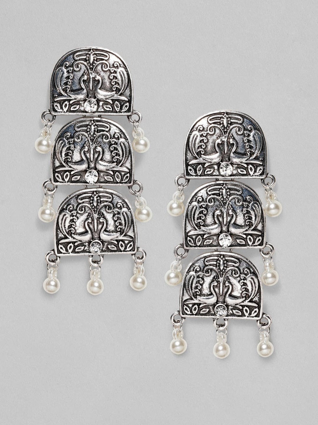 【Rubans】 Silver-Plated Peacock Shaped Drop Earrings｜シルバーメッキ ピーコック ドロップイヤリング