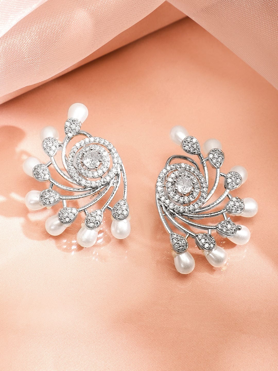 Pearl Swirl American Diamond Zirconia Studs Silver