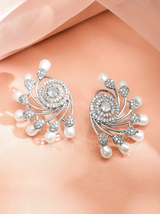 Pearl Swirl American Diamond Zirconia Studs Silver