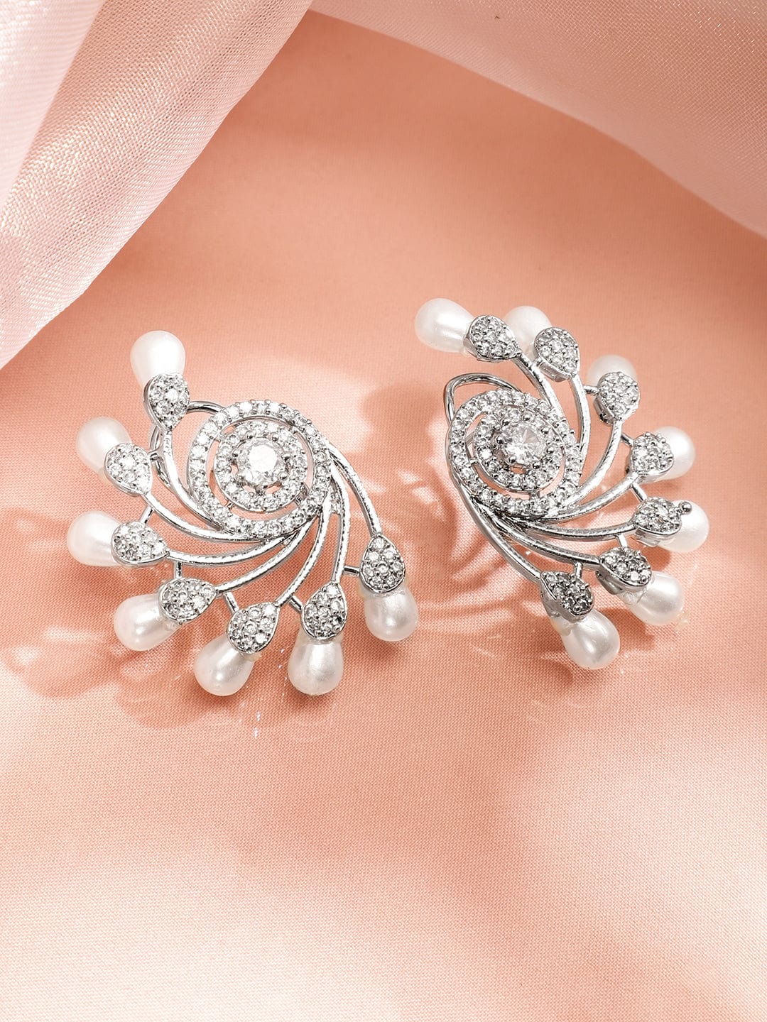 Pearl Swirl American Diamond Zirconia Studs Silver