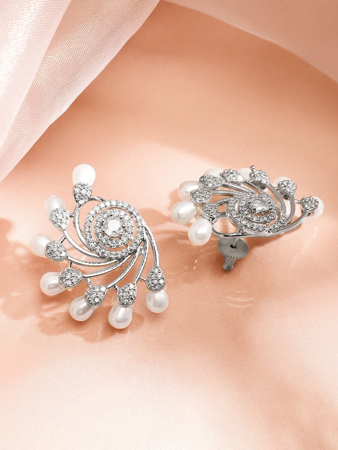 Pearl Swirl American Diamond Zirconia Studs Silver