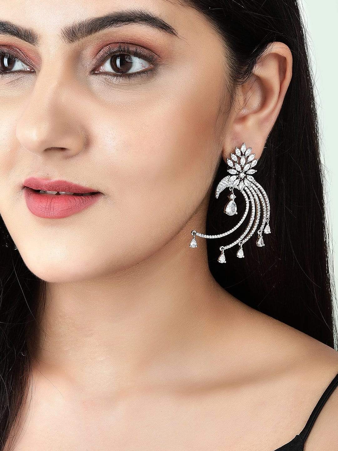 【Rubans】 Silver-Plated White American Diamond Drop Earrings｜シルバーメッキ ホワイト アメリカンダイヤモンド ドロップイヤリング