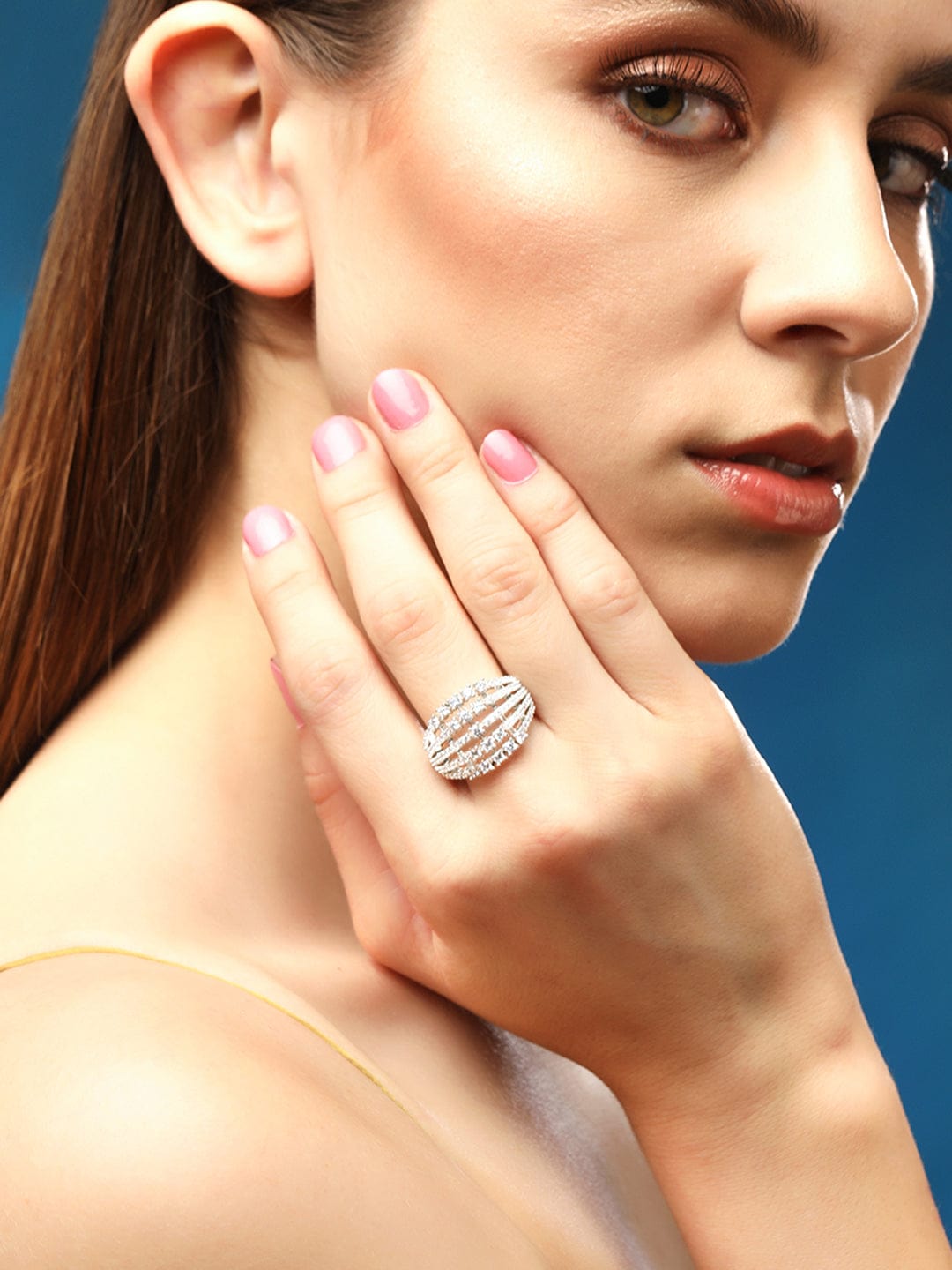 American Diamond Zirconia Layered Ring Silver