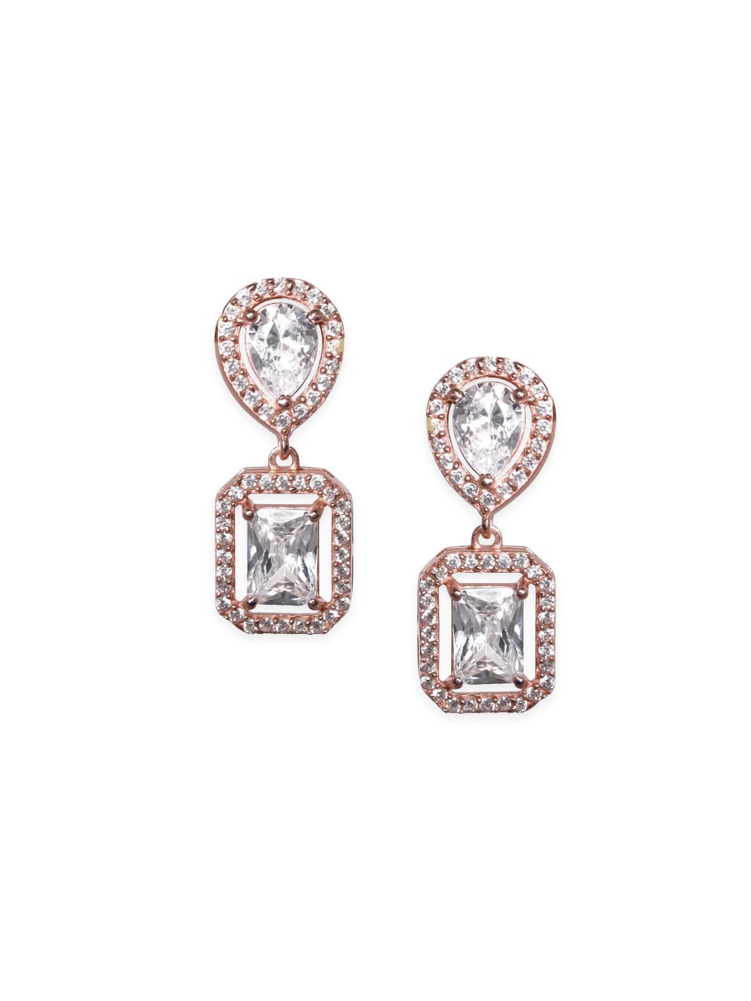 Elegant Squares American Diamond Zirconia Drop Earrings Rose Gold