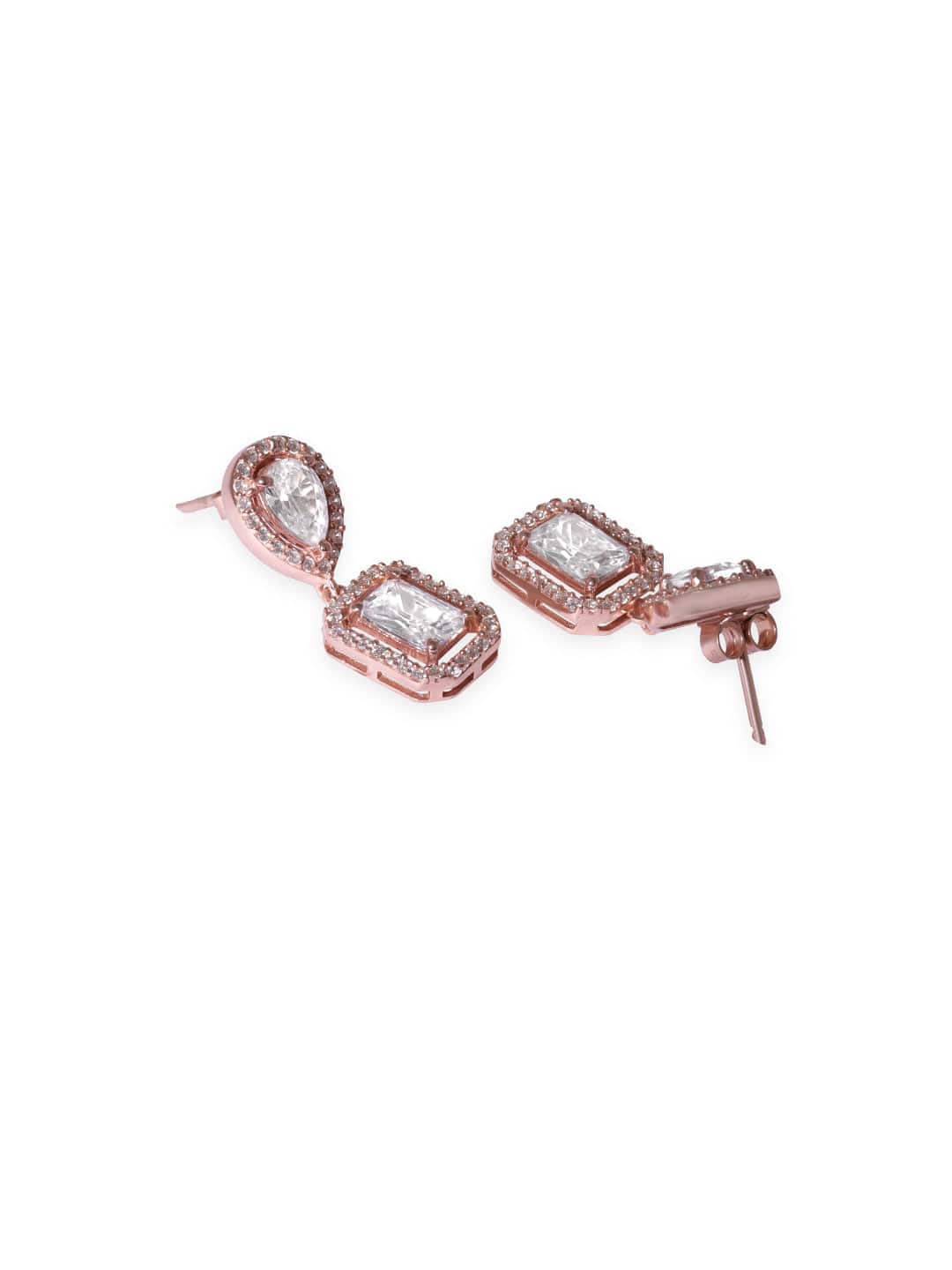 Elegant Squares American Diamond Zirconia Drop Earrings Rose Gold