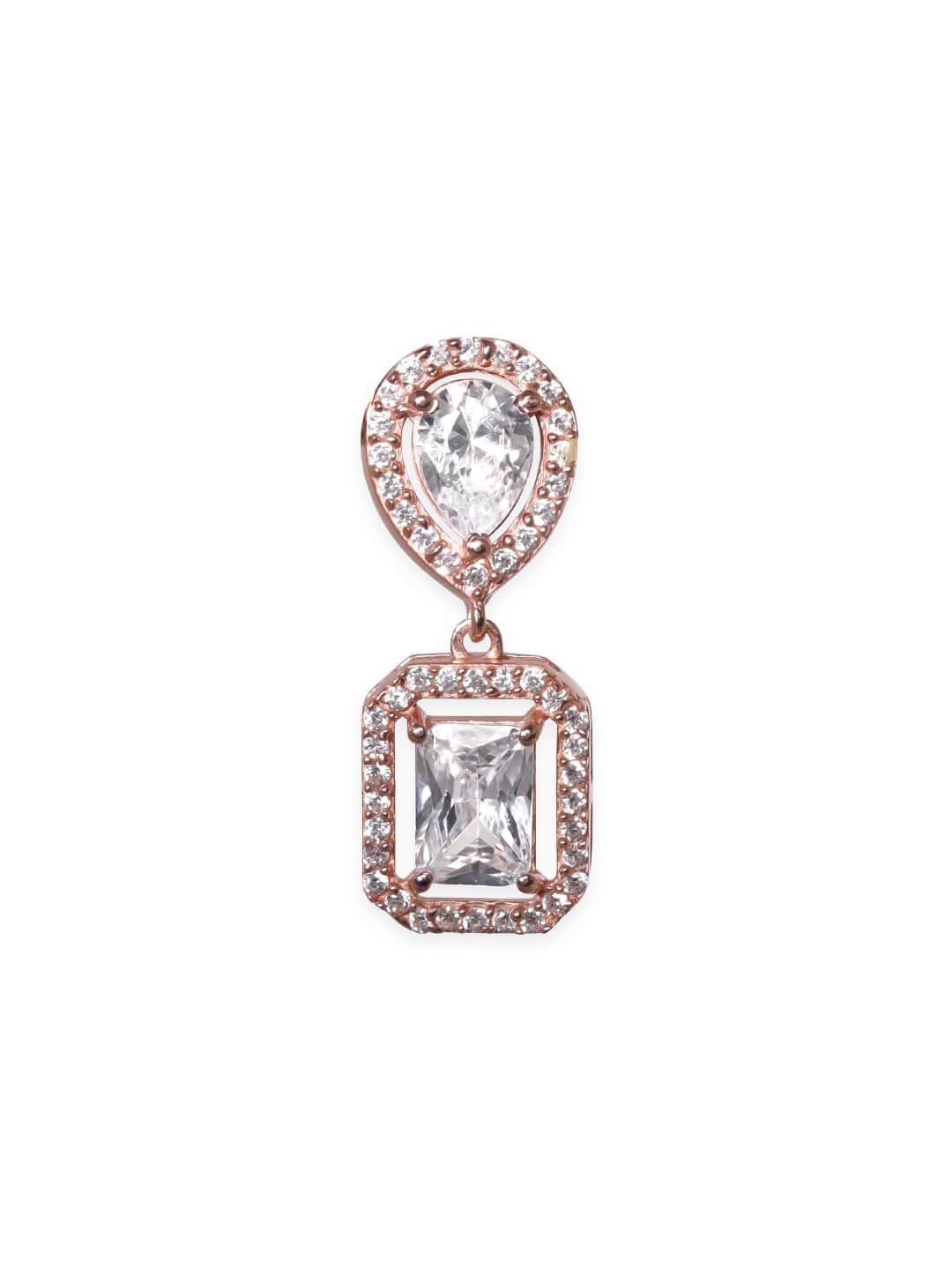 Elegant Squares American Diamond Zirconia Drop Earrings Rose Gold