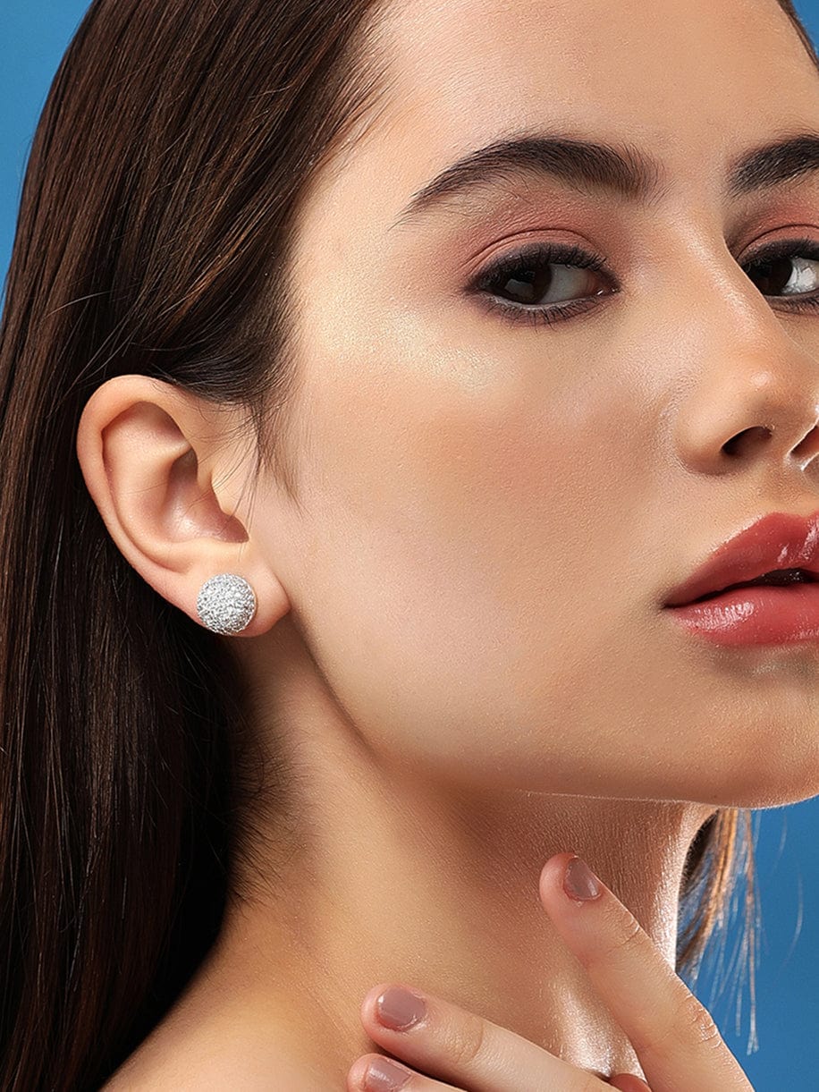 【Rubans】 Dazzling Sphere Silver-Toned American Diamond Zirconia Stud Earrings｜ダズリング スフィア シルバートーン アメリカンダイヤモンド ジルコニア スタッドピアス
