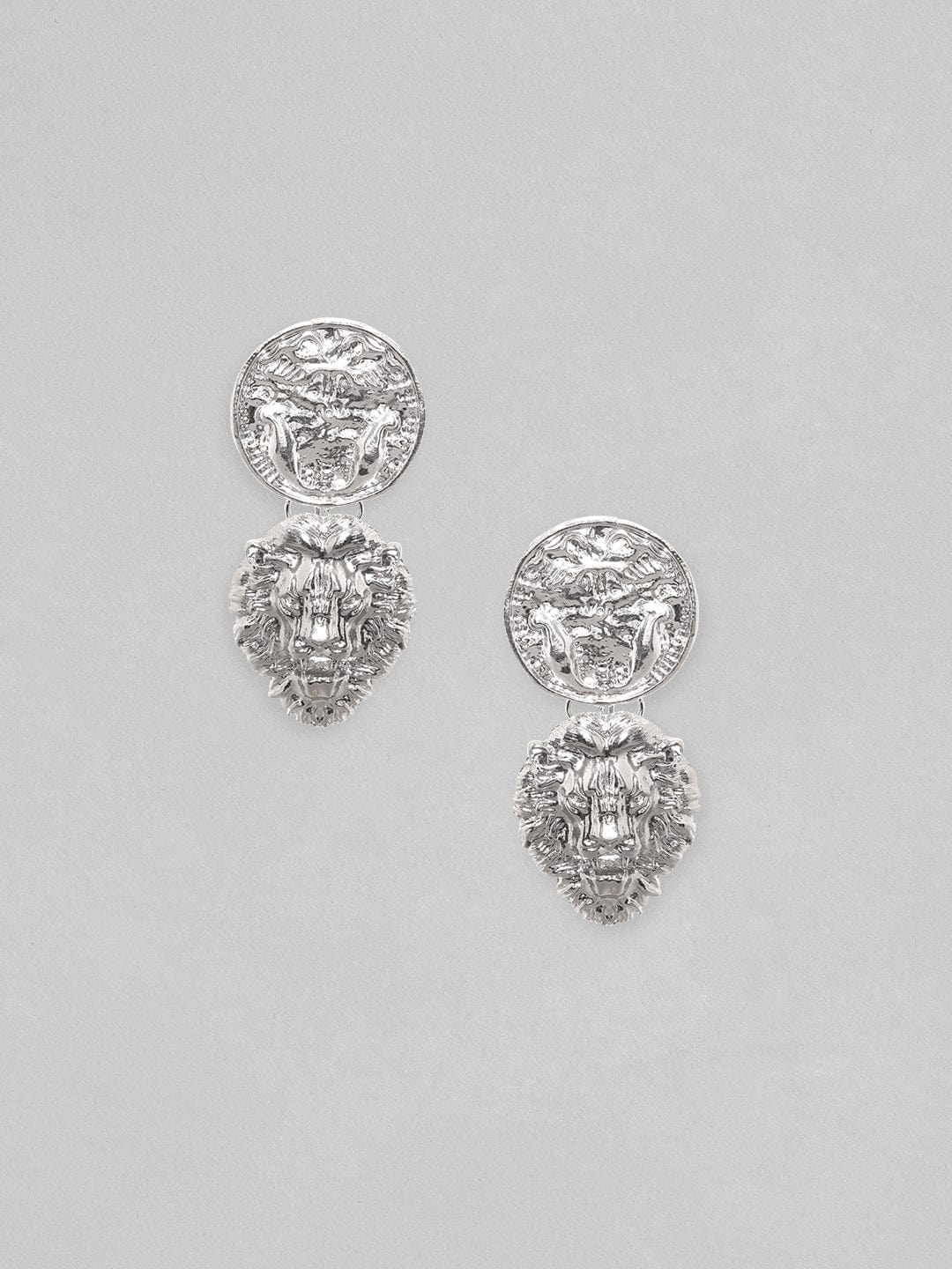 【Rubans】 Silver Toned Coin & Lion Statement Dangle Earrings｜シルバートーン コイン＆ライオン ステートメント ダングルイヤリング