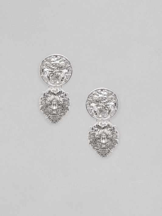 【Rubans】 Silver Toned Coin & Lion Statement Dangle Earrings｜シルバートーン コイン＆ライオン ステートメント ダングルイヤリング