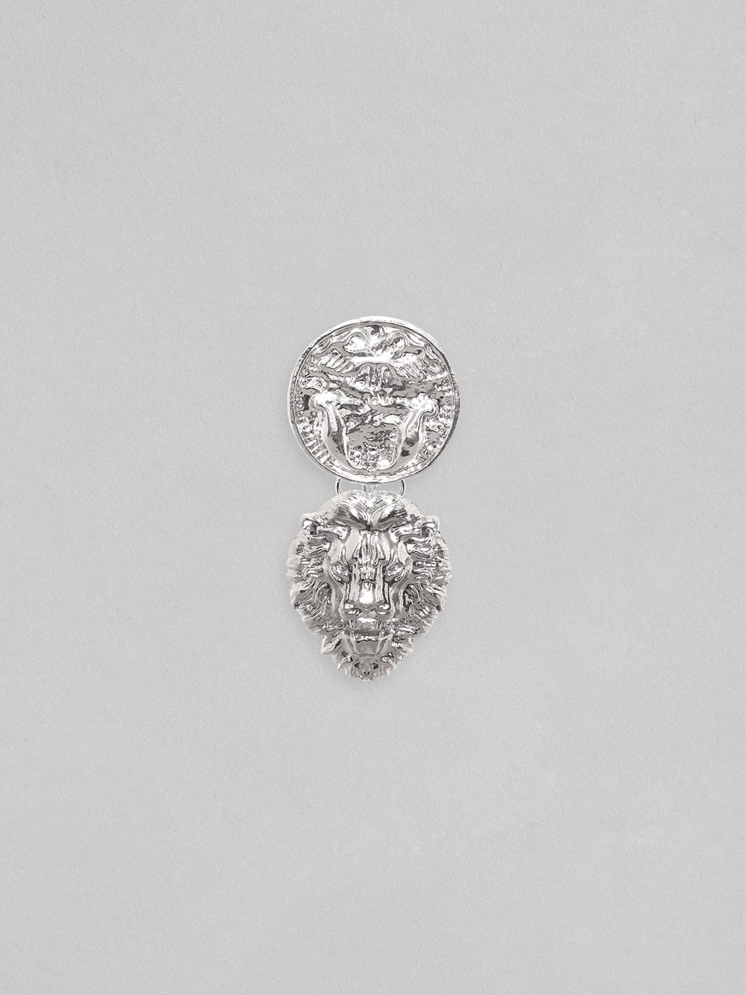 【Rubans】 Silver Toned Coin & Lion Statement Dangle Earrings｜シルバートーン コイン＆ライオン ステートメント ダングルイヤリング