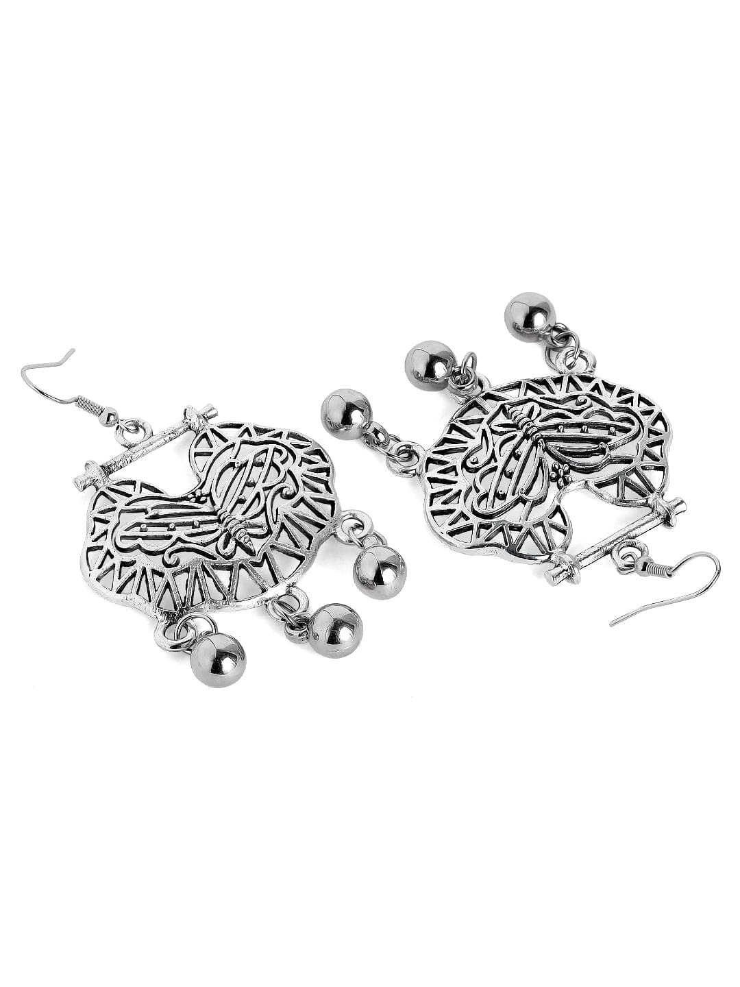 【Rubans】 Oxidized Silver-Toned Contemporary Drop Earrings｜オキシダイズド シルバートーン コンテンポラリー ドロップイヤリング
