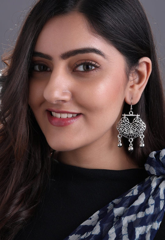 【Rubans】 Oxidized Silver-Toned Contemporary Drop Earrings｜オキシダイズド シルバートーン コンテンポラリー ドロップイヤリング
