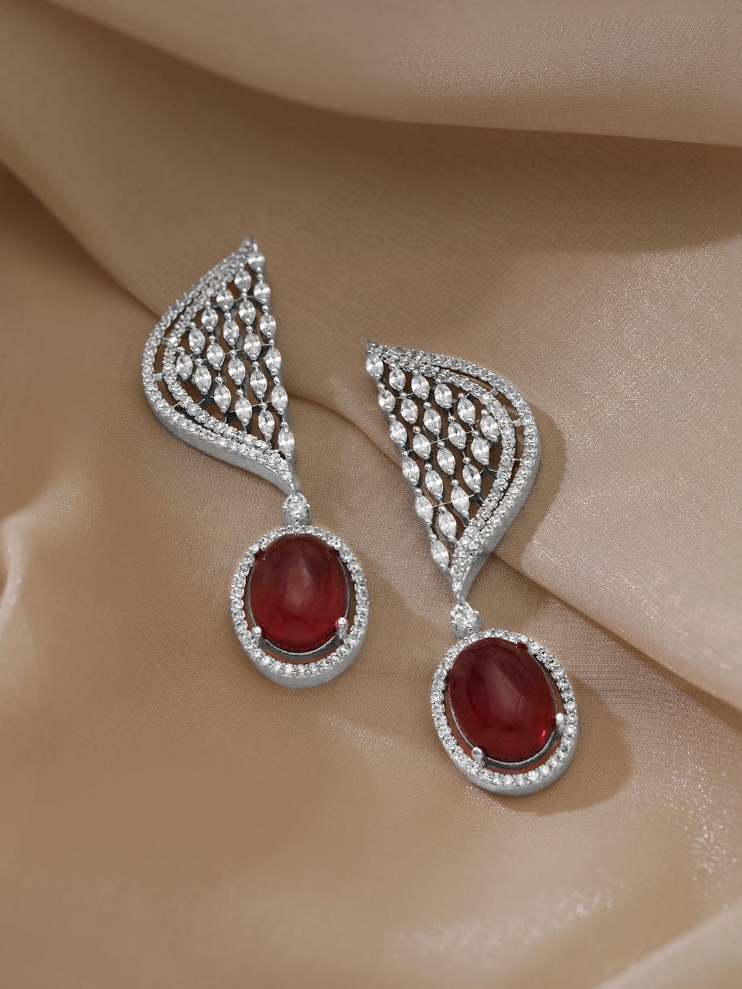 Sleek Scarlet Tone American Diamond Zirconia Danglers Red