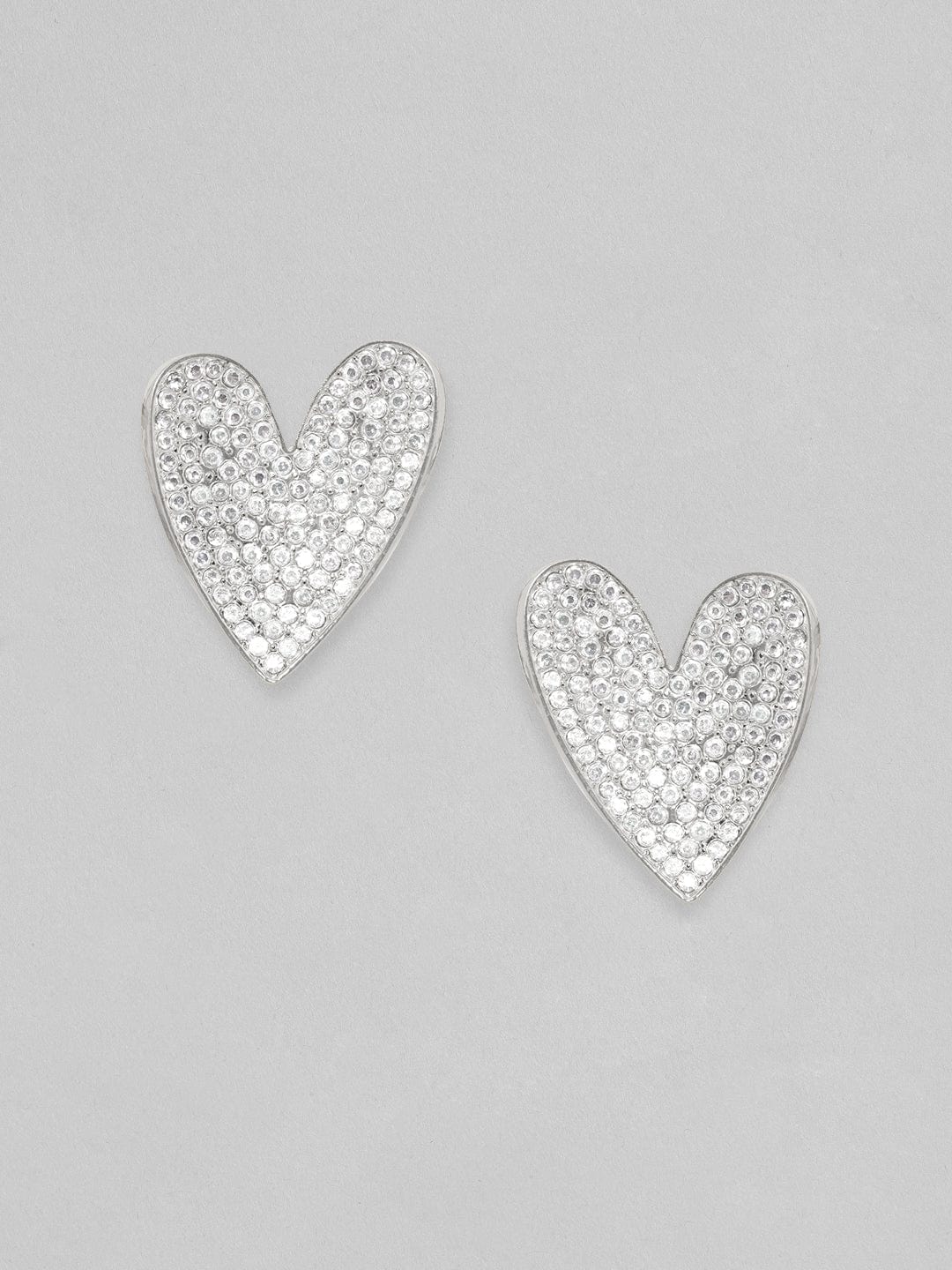 【Rubans】 Silver Toned White Zircons Studded Heart Stud Earrings｜シルバートーン ホワイトジルコン ハート スタッドイヤリング