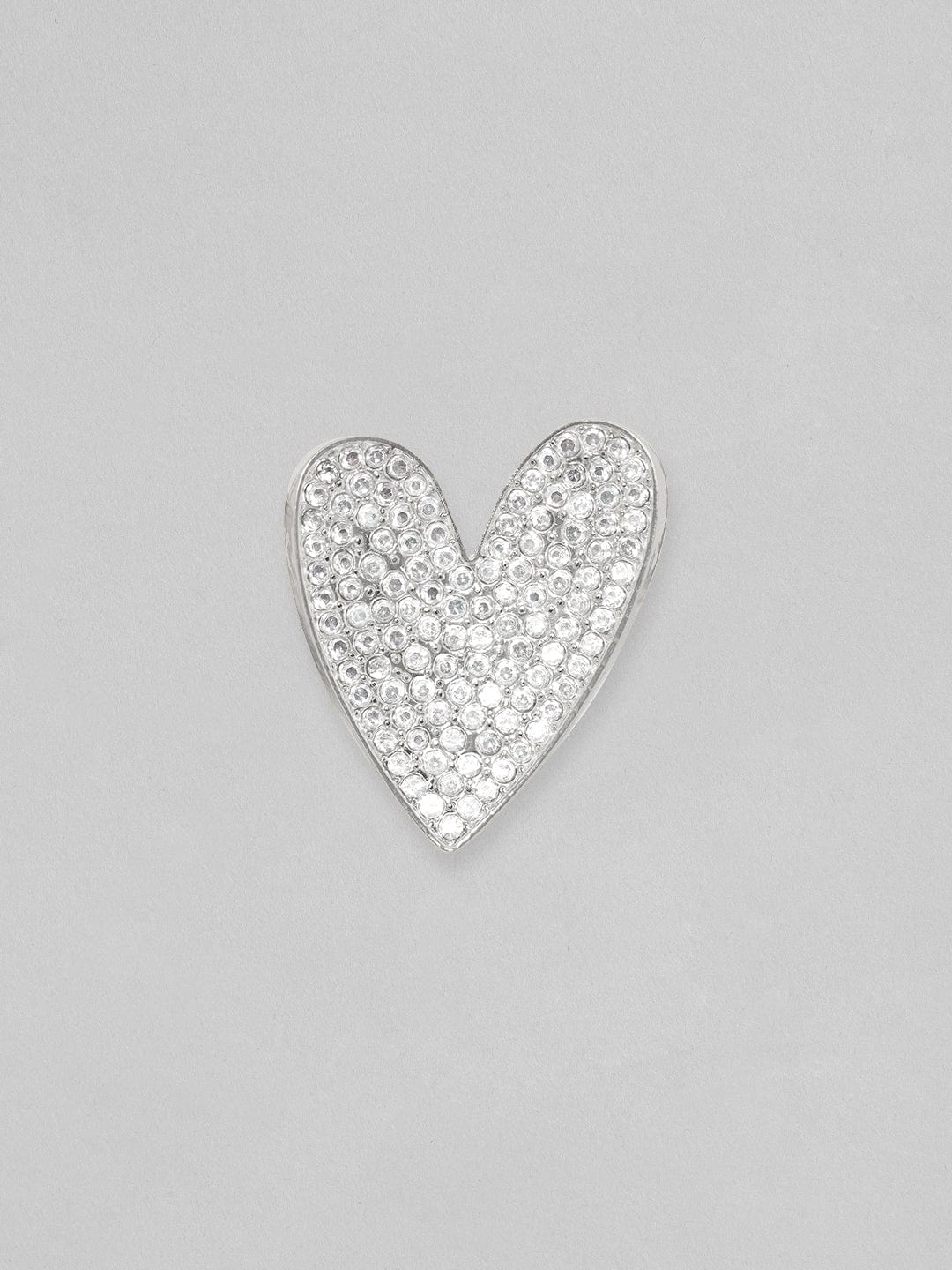 【Rubans】 Silver Toned White Zircons Studded Heart Stud Earrings｜シルバートーン ホワイトジルコン ハート スタッドイヤリング