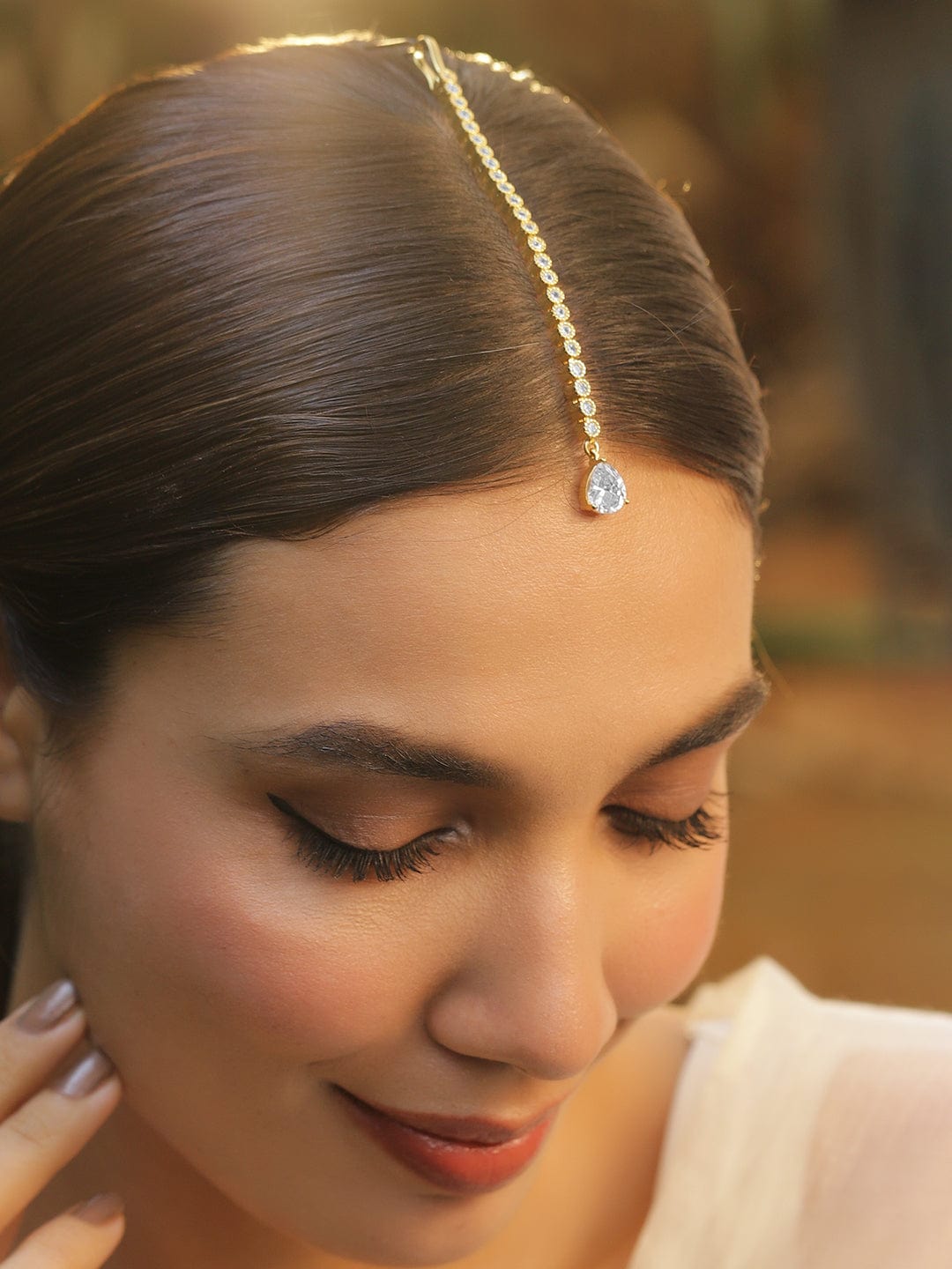 Gleaming Maang Tikka American Diamond Gold