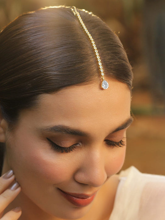 Gleaming Maang Tikka American Diamond Gold