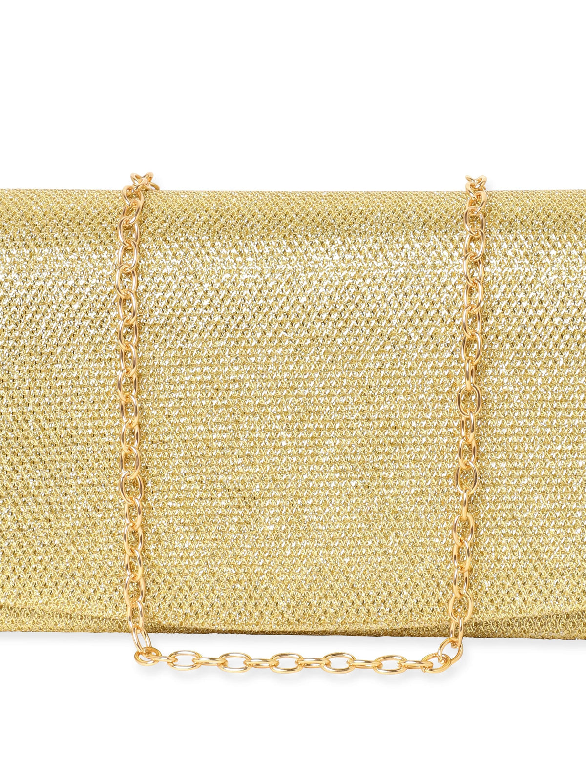 Rubans Timeless Glamour Handcrafted Beige Shimmery Clutch Bag Gold
