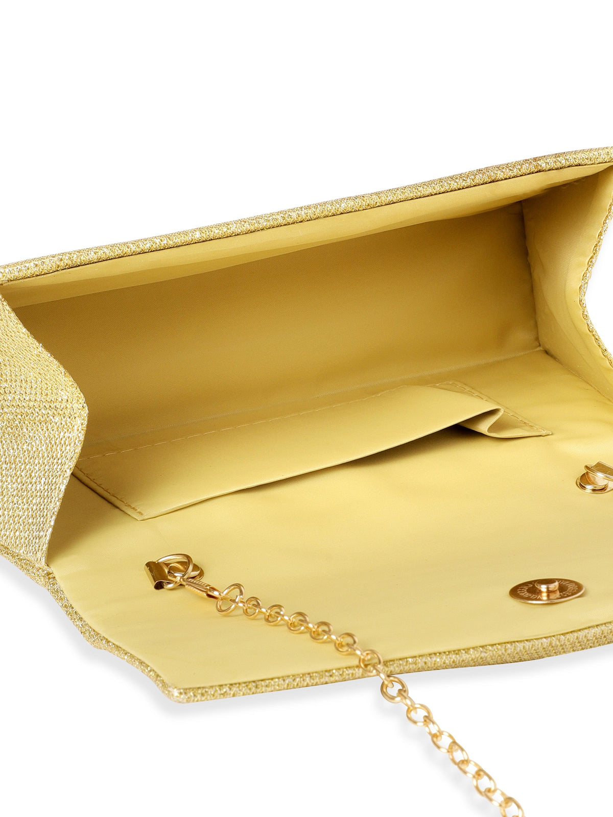 Rubans Timeless Glamour Handcrafted Beige Shimmery Clutch Bag Gold
