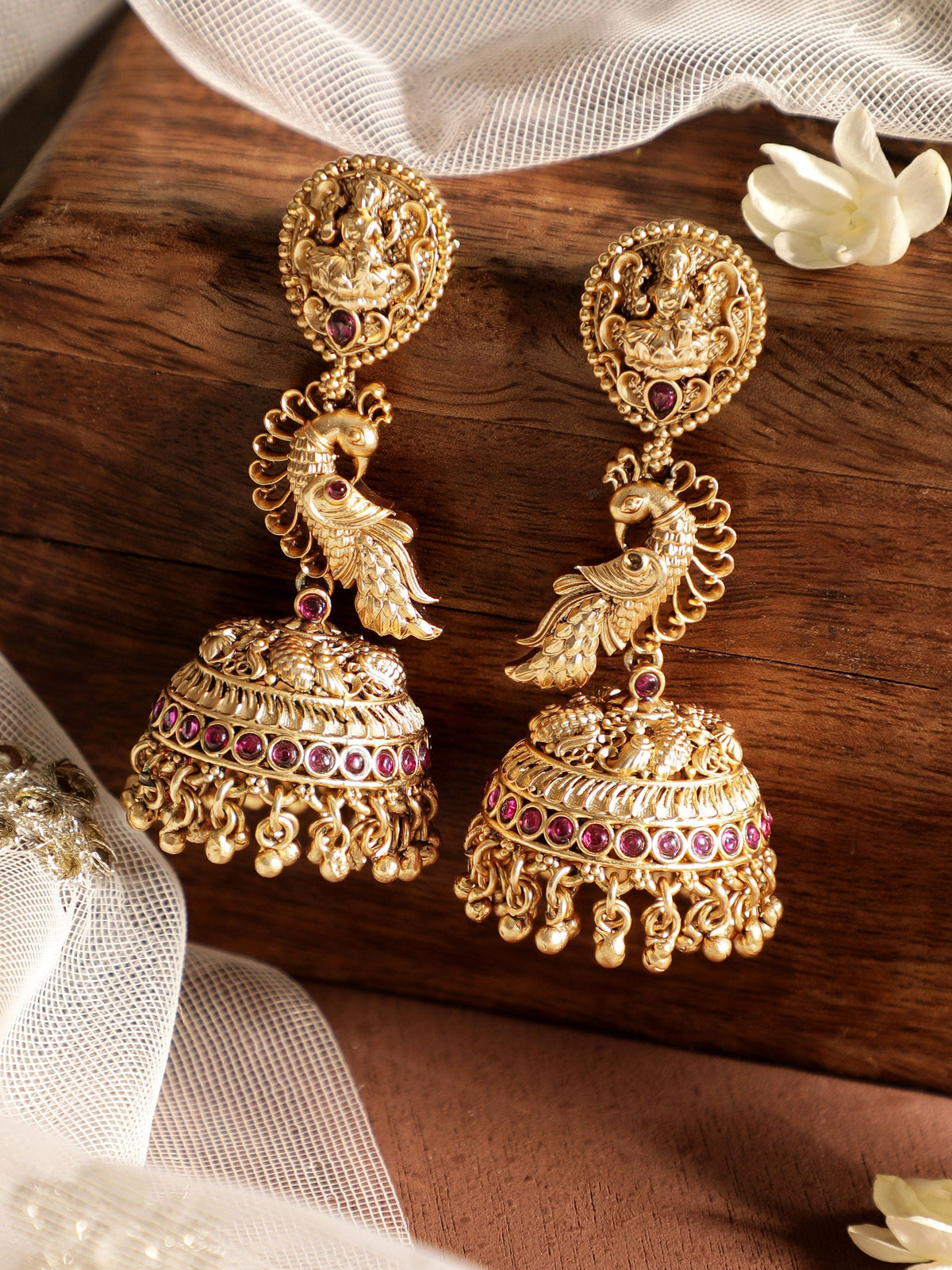 Whispers of the Peacock Jhumka Gold