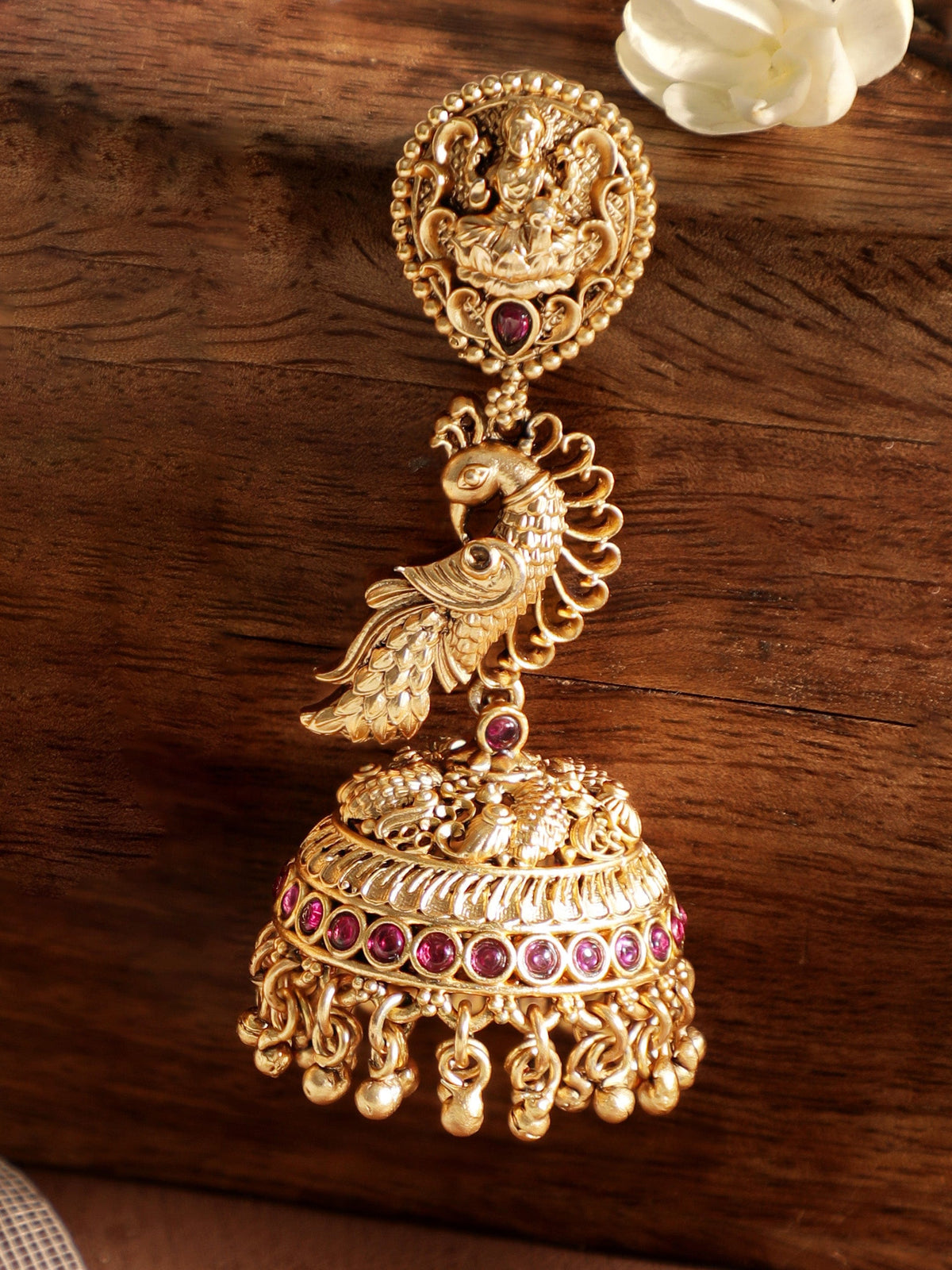 Whispers of the Peacock Jhumka Gold