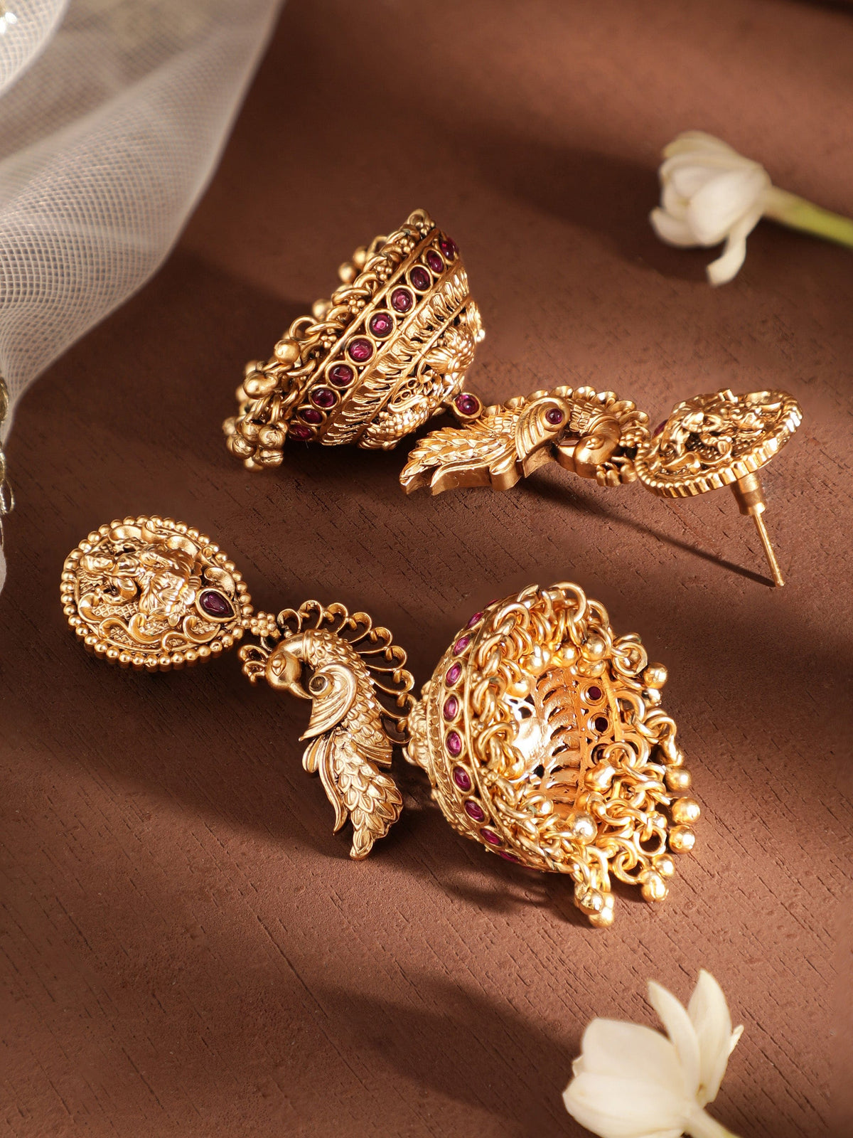 Whispers of the Peacock Jhumka Gold