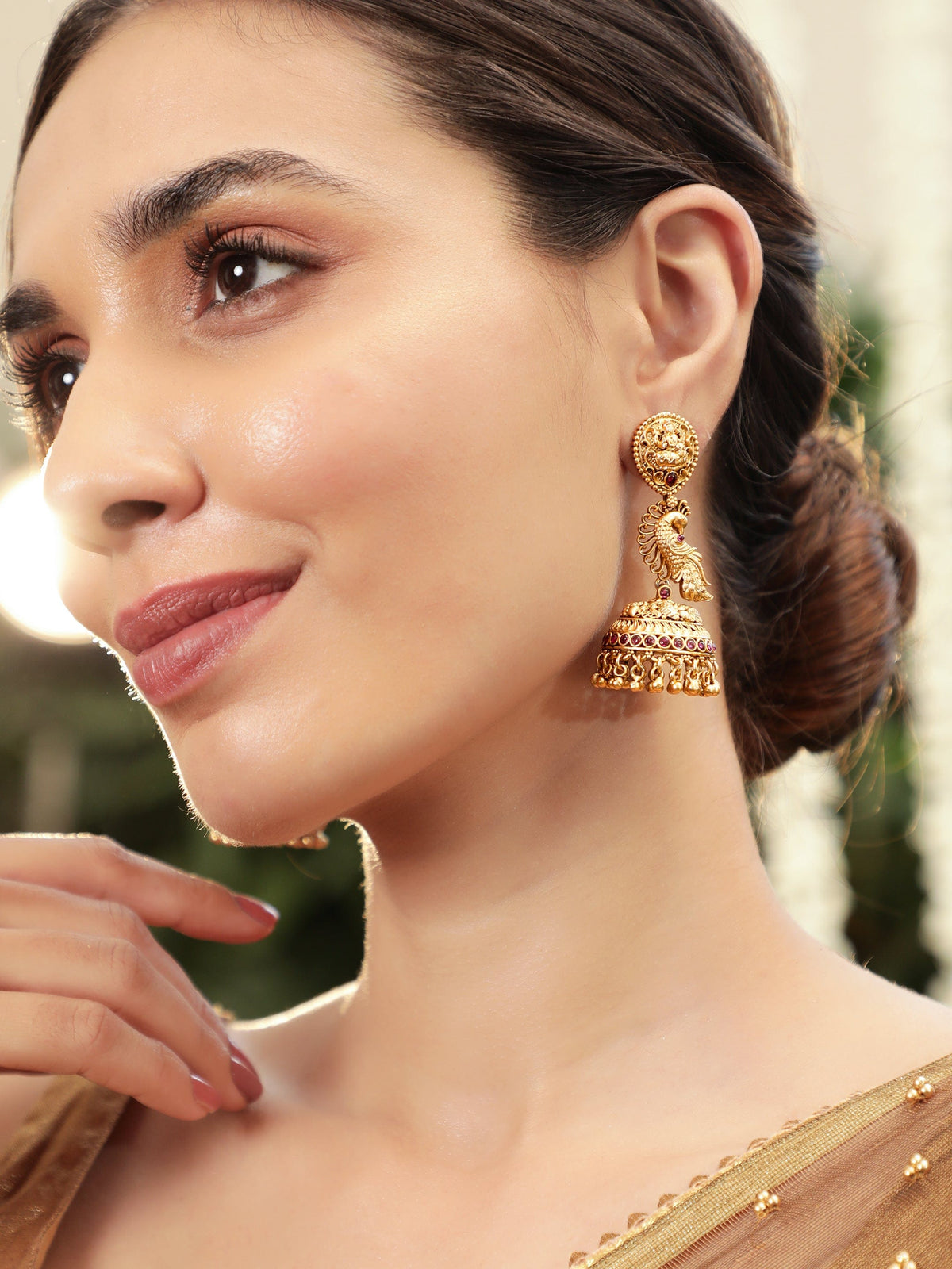 Whispers of the Peacock Jhumka Gold