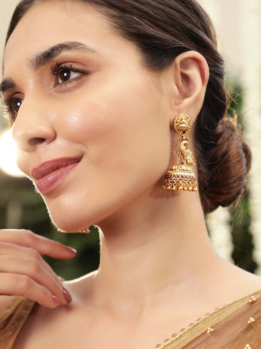 Whispers of the Peacock Jhumka Gold