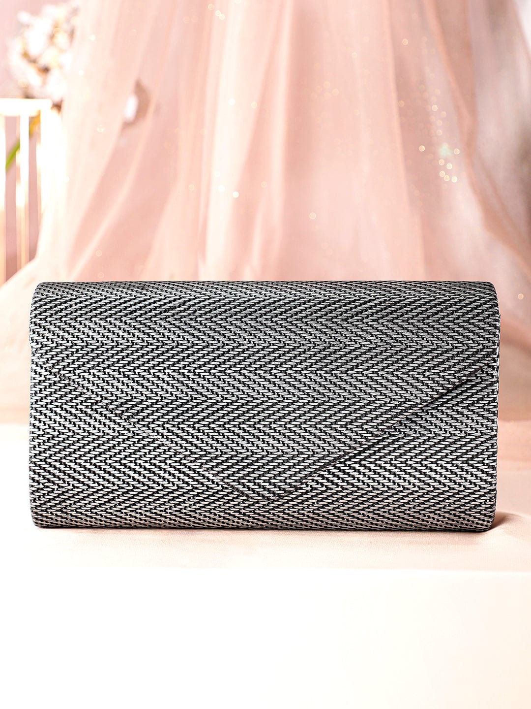Rubans Urban Elegance Handcrafted Grey Textured Clutch Silver