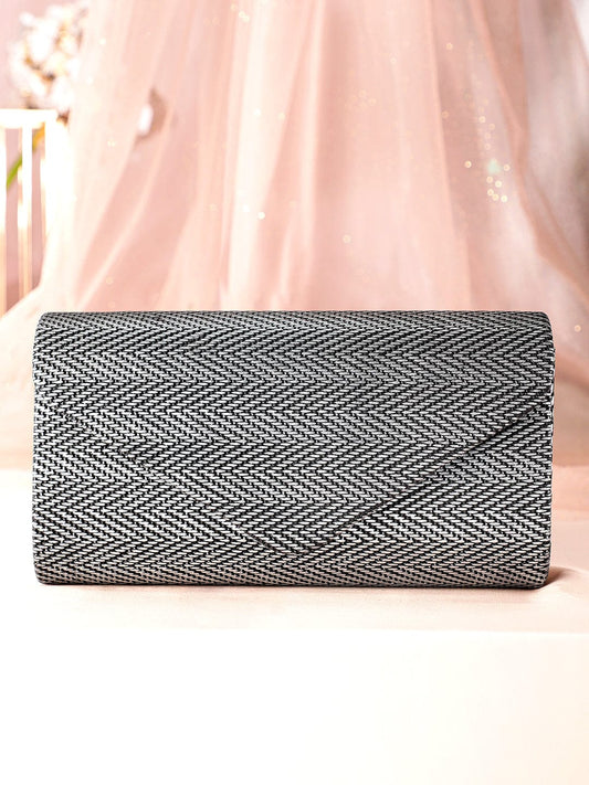 Rubans Urban Elegance Handcrafted Grey Textured Clutch Silver