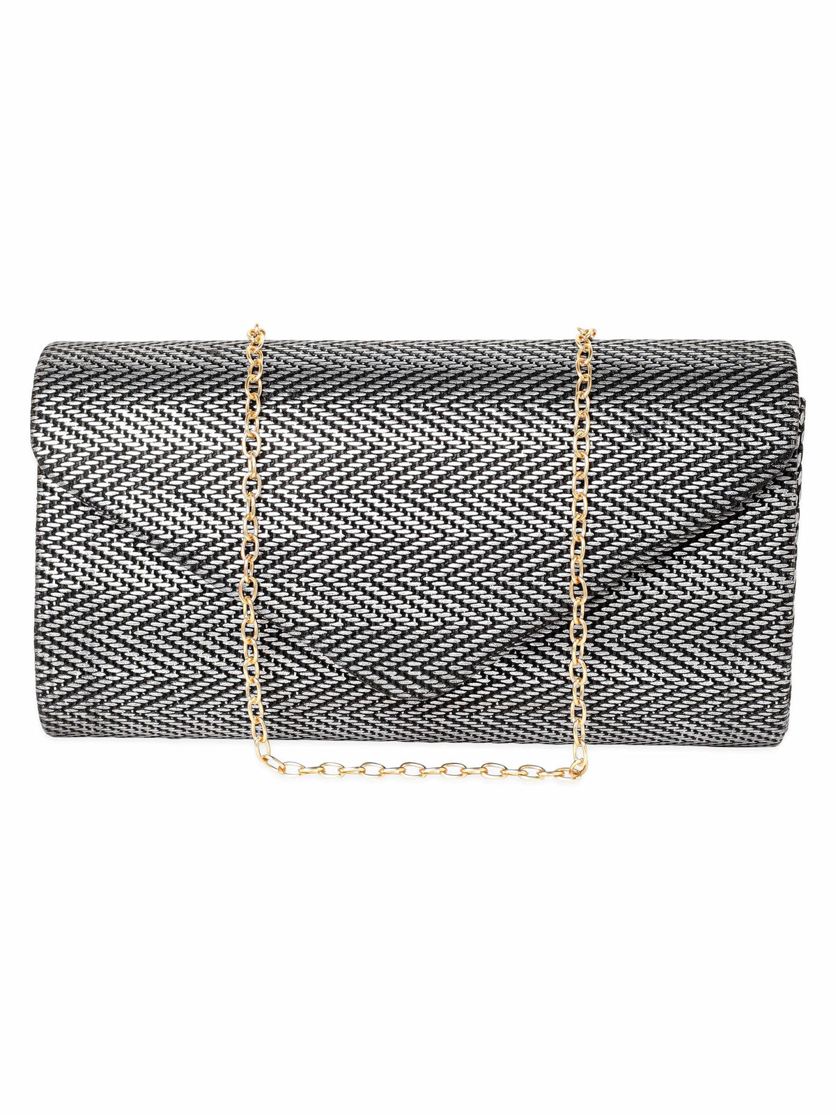 Rubans Urban Elegance Handcrafted Grey Textured Clutch Silver