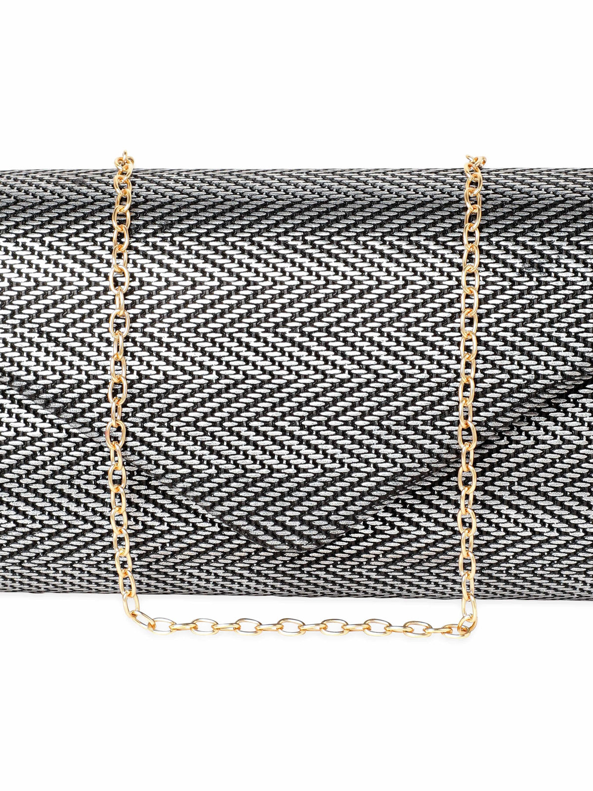 Rubans Urban Elegance Handcrafted Grey Textured Clutch Silver