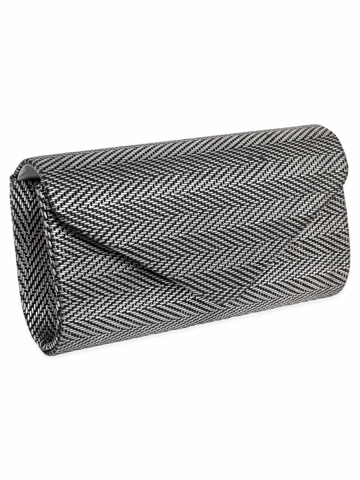 Rubans Urban Elegance Handcrafted Grey Textured Clutch Silver