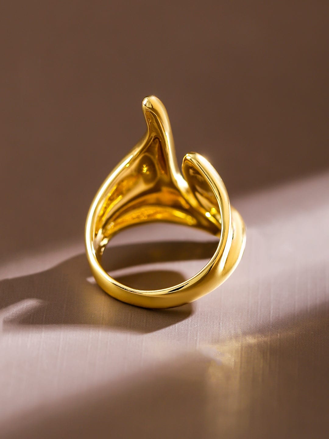 Rubans Voguish 18K Gold-Plated Abstract Openable Finger Ring Gold