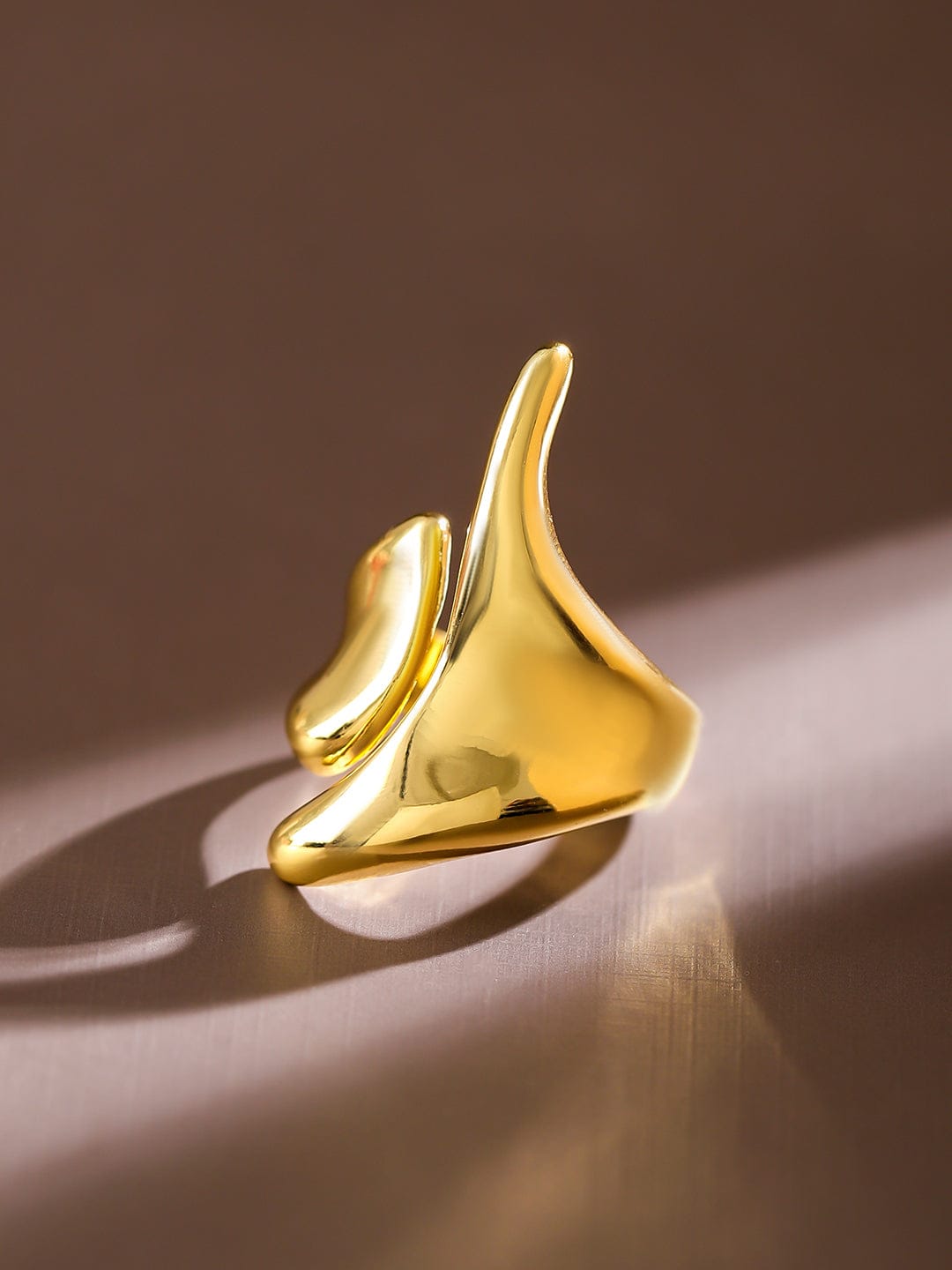 Rubans Voguish 18K Gold-Plated Abstract Openable Finger Ring Gold
