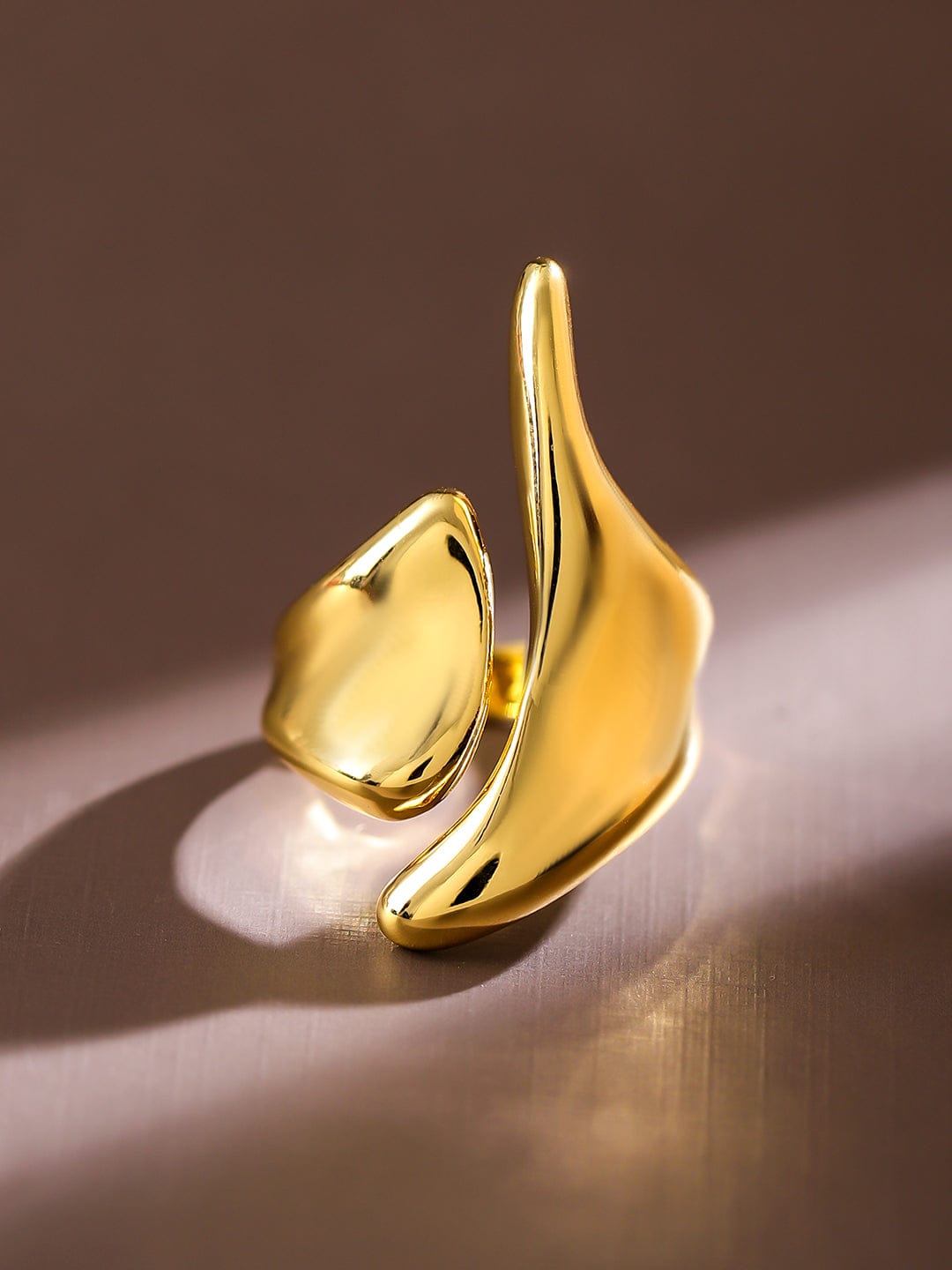 Rubans Voguish 18K Gold-Plated Abstract Openable Finger Ring Gold