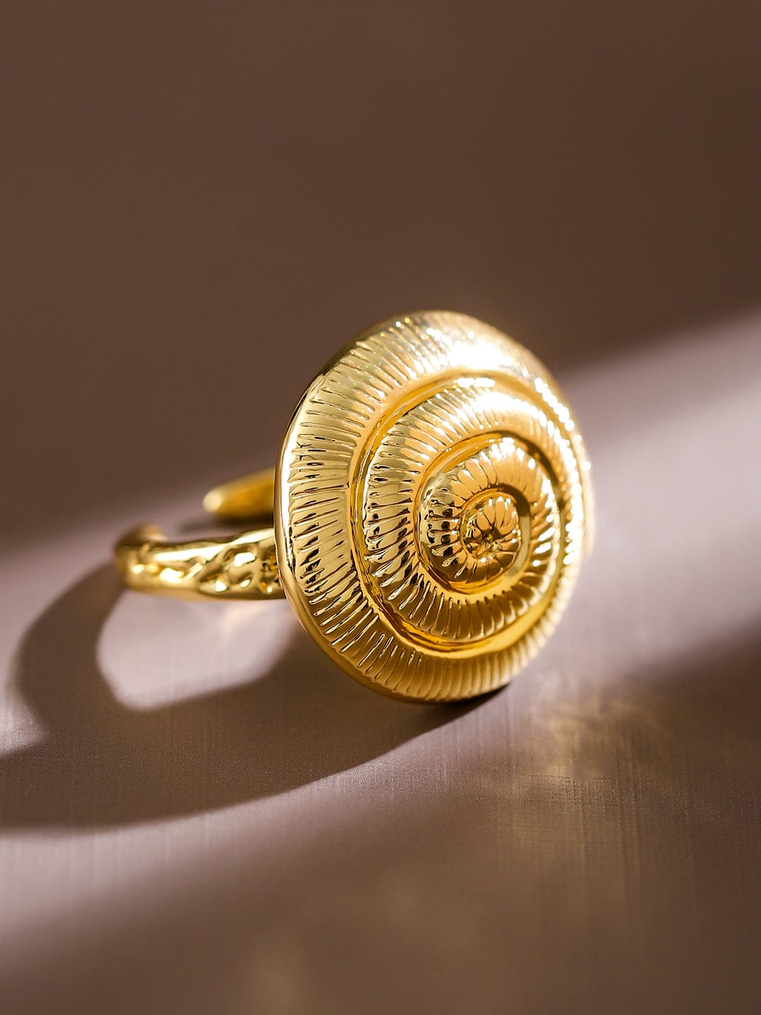 Rubans Voguish 18K Gold-Plated Adjustable Spiral Shell Motif Finger Ring Gold