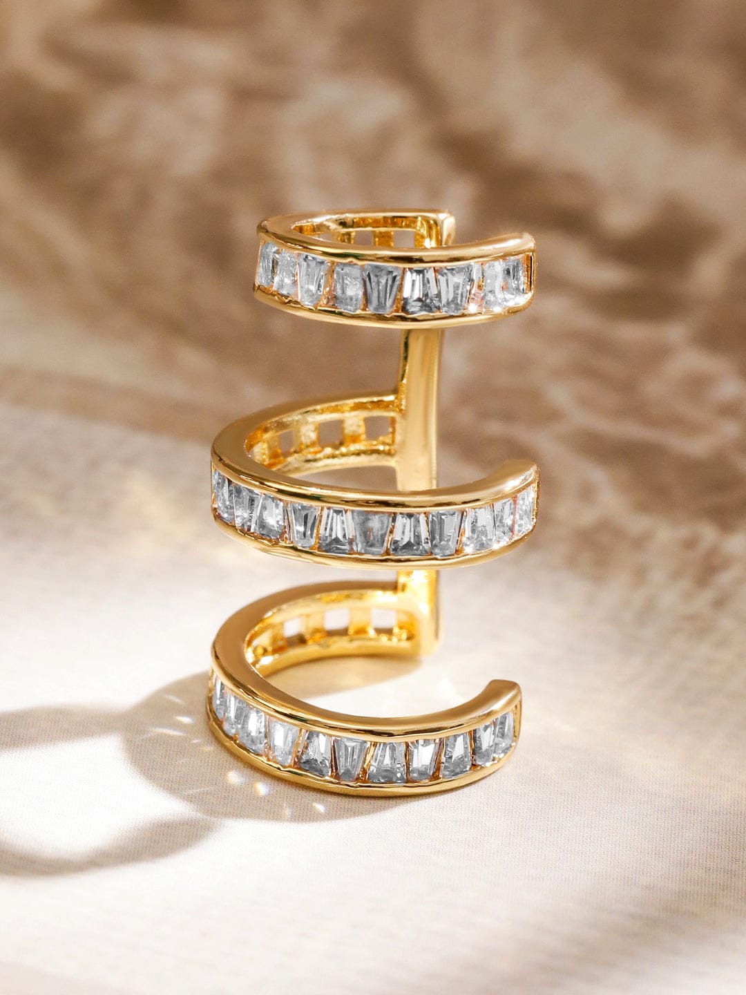Triple Layered Gold Crystal Ear Cuffs フリーサイズ