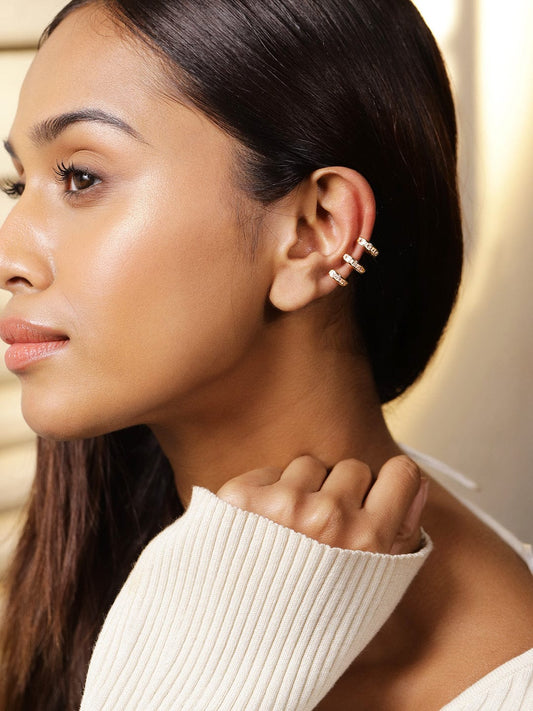 Triple Layered Gold Crystal Ear Cuffs フリーサイズ