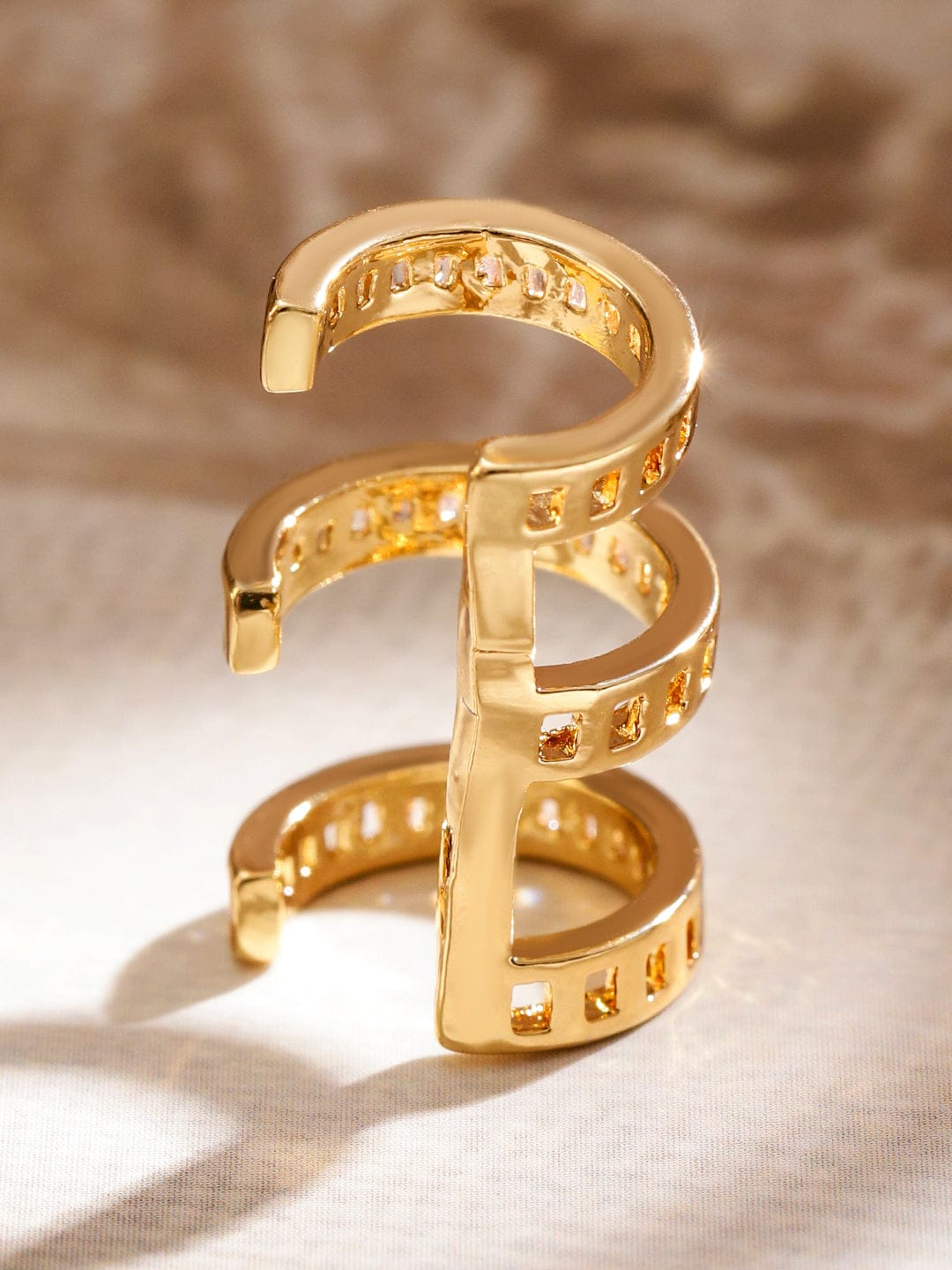 Triple Layered Gold Crystal Ear Cuffs フリーサイズ